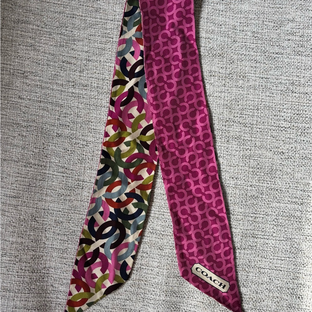 Coach Pink and Multicolor Patterned Scarf